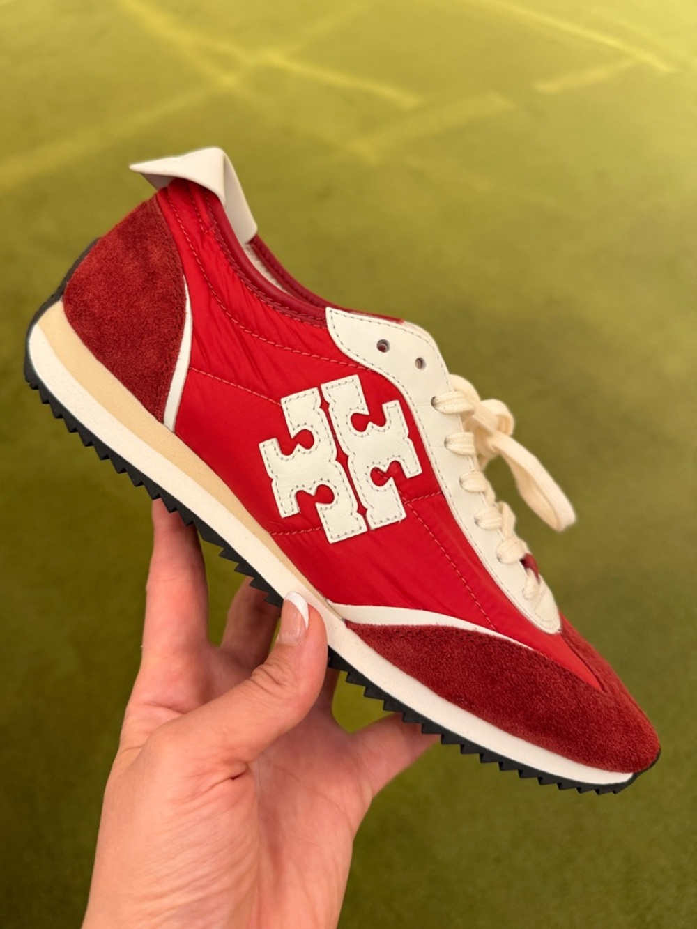 Tory Burch Vintage Sneaker 2.0 Logo Trainer Shoes Tory Red / White $275